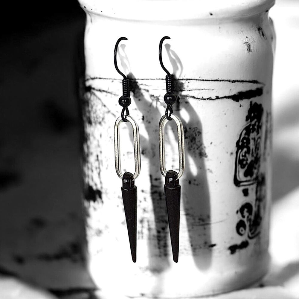 5 For $25💫Punk Black Spike Cone Paperclip Dangles Earrings
